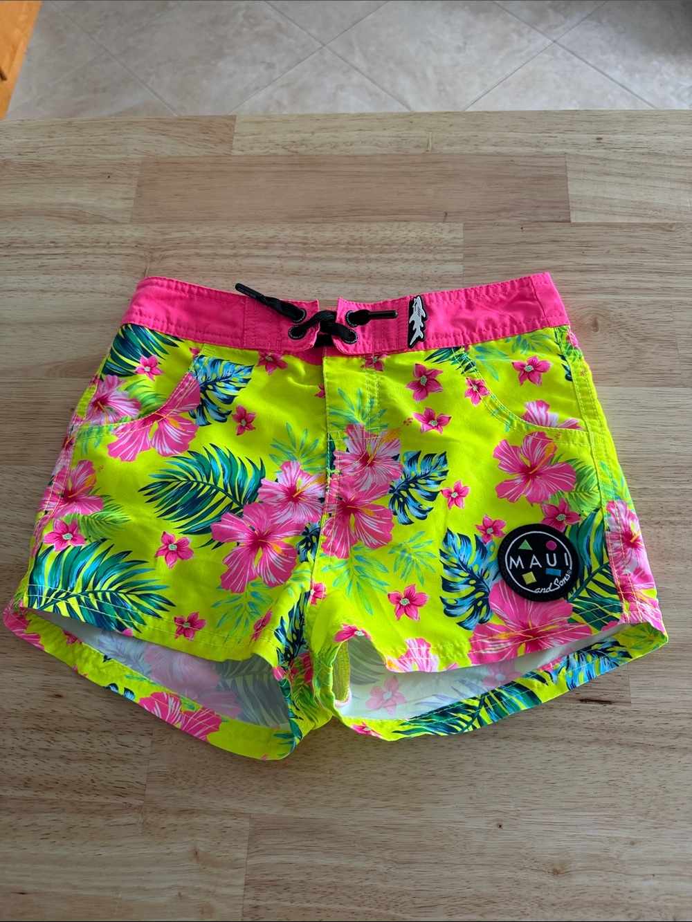 Maui and Sons Neon Floral Swim Shorts - Yellow & Pink
